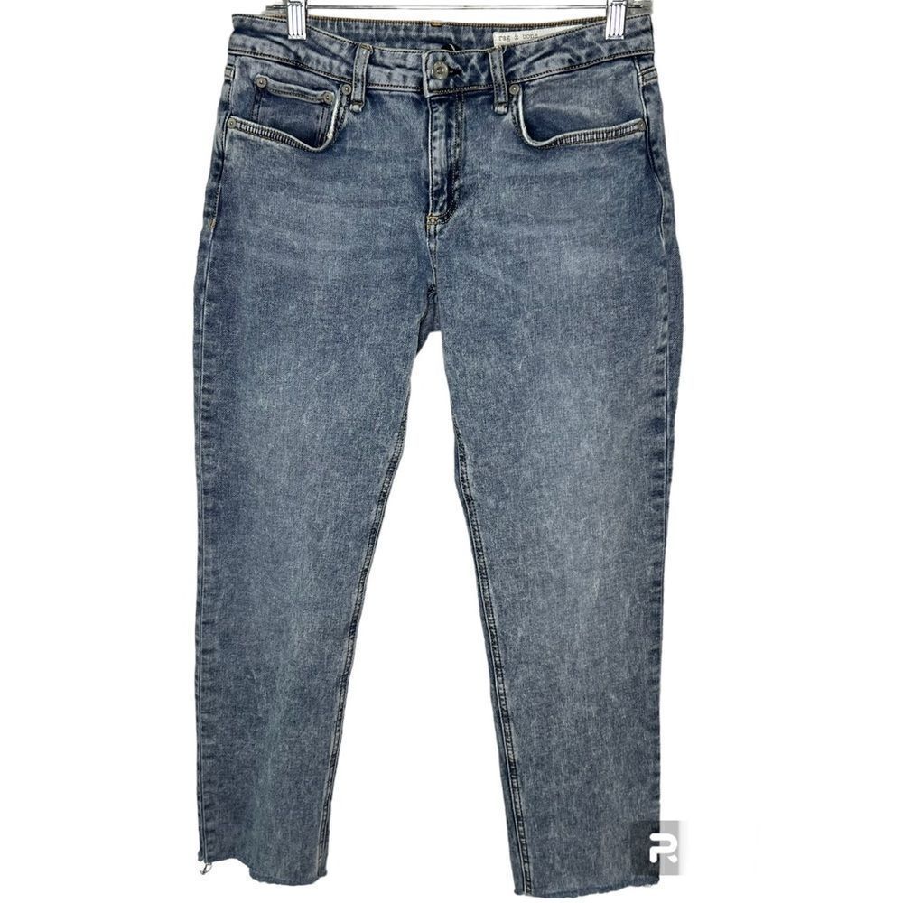 Rag & Bone Ore Low-Rise Boyfriend Raw Hem Acid Wash Blue Women Jeans Sz 27